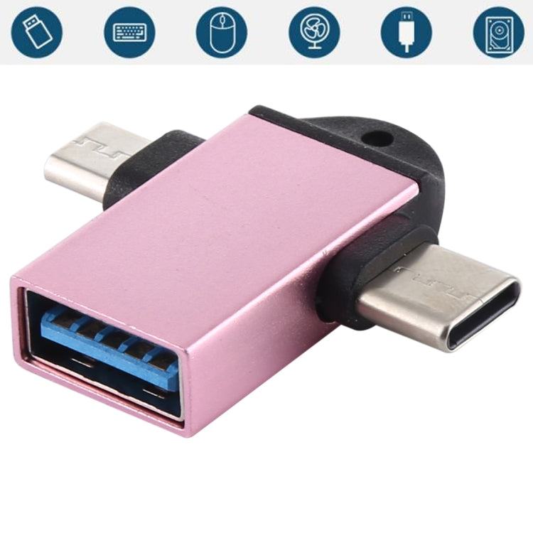 Bộ chuyển đổi OTG đa chức năng USB 3.0 cái sang USB-C / Type-C đực + Micro USB đực có lỗ móc dây