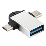 Bộ chuyển đổi OTG đa chức năng USB 3.0 cái sang USB-C / Type-C đực + Micro USB đực có lỗ móc dây