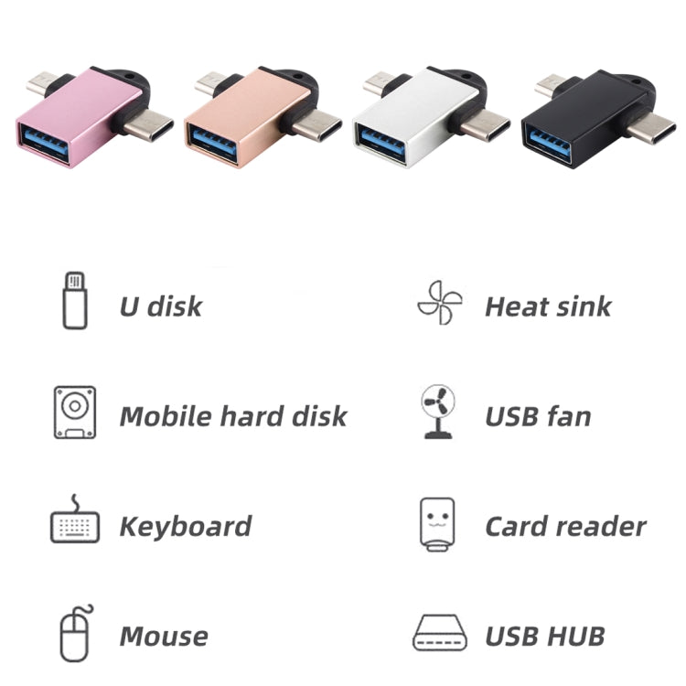 Bộ chuyển đổi OTG đa chức năng USB 3.0 cái sang USB-C / Type-C đực + Micro USB đực có lỗ móc dây