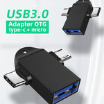 Bộ chuyển đổi OTG đa chức năng USB 3.0 cái sang USB-C / Type-C đực + Micro USB đực có lỗ móc dây