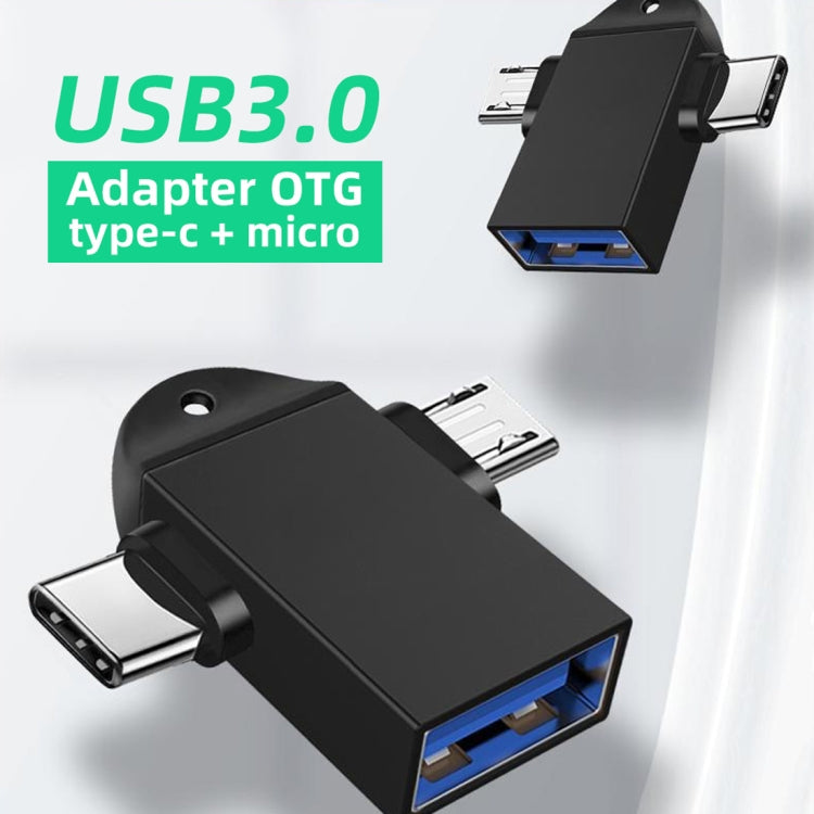 Bộ chuyển đổi OTG đa chức năng USB 3.0 cái sang USB-C / Type-C đực + Micro USB đực có lỗ móc dây