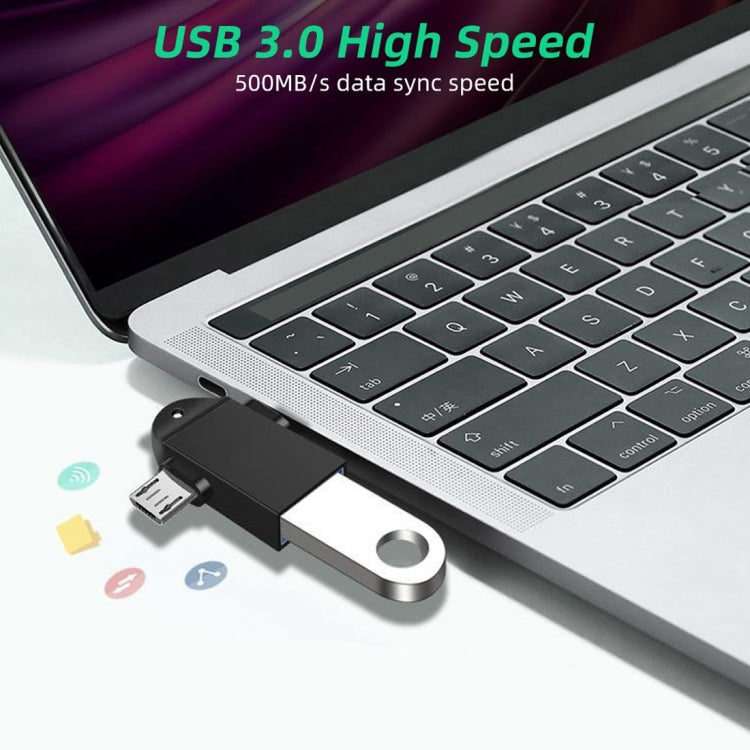 Bộ chuyển đổi OTG đa chức năng USB 3.0 cái sang USB-C / Type-C đực + Micro USB đực có lỗ móc dây