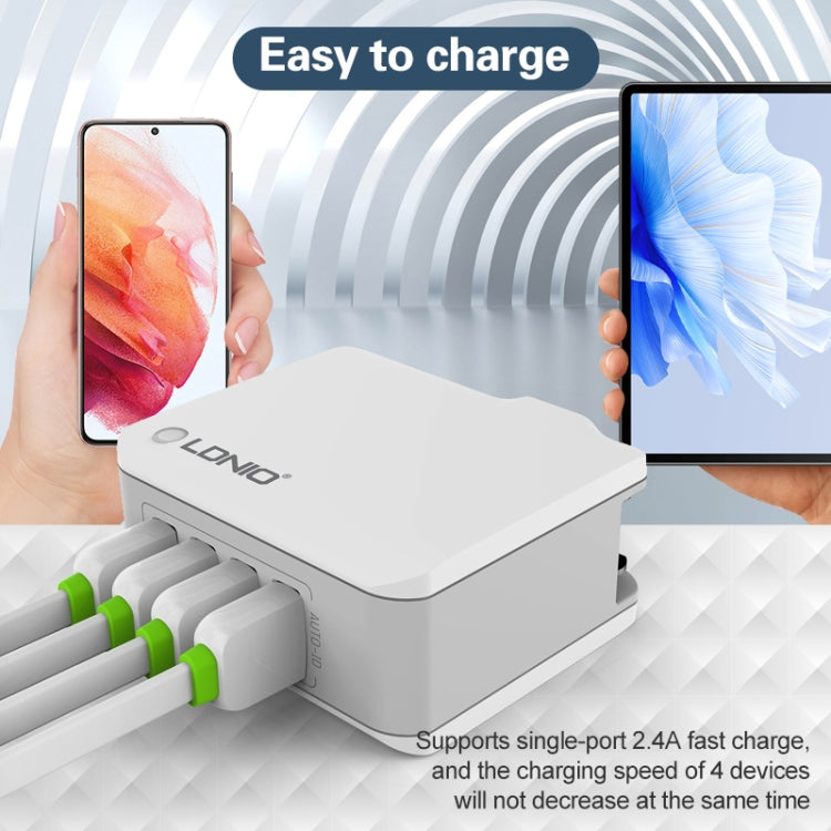 Bộ sạc du lịch thông minh LDNIO A4403 4.4A 4 cổng USB, phích cắm EU, SAS5293AU, SAS5293EU, SAS5293UK, SAS5293US