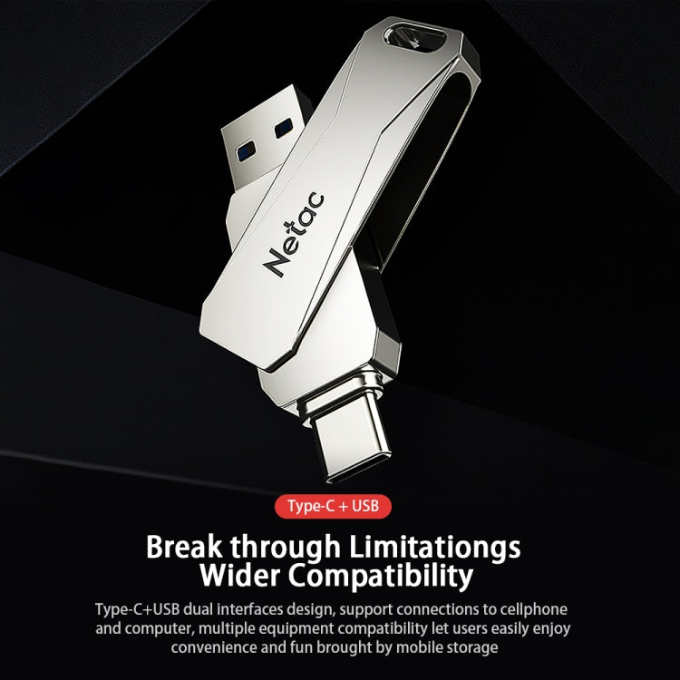 USB Netac U782C 128GB USB-C / Type-C + USB 3.0, ổ flash xoay 360 độ hợp kim kẽm OTG U Disk, 128GB