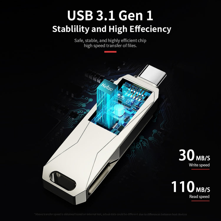 USB Netac U782C 128GB USB-C / Type-C + USB 3.0, ổ flash xoay 360 độ hợp kim kẽm OTG U Disk, 128GB