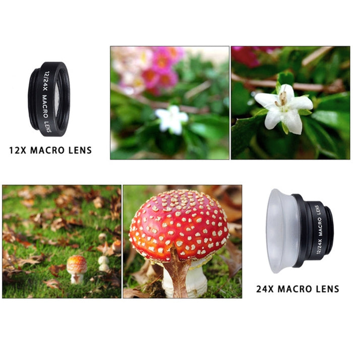 Ống kính điện thoại di động đa năng 2 trong 1 APEXEL APL-24X-H 12X & 24X Macro với nắp che ống kính