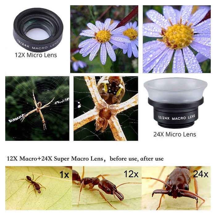 Ống kính điện thoại di động đa năng 2 trong 1 APEXEL APL-24X-H 12X & 24X Macro với nắp che ống kính