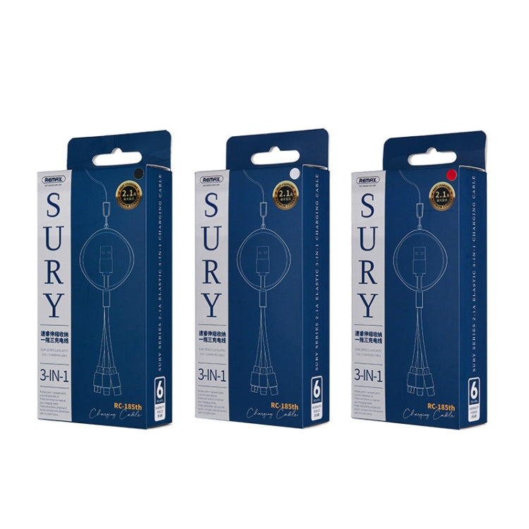 REMAX RC-185th 3 trong 1 2.1A USB sang 8 Pin + USB-C / Type-C + Micro USB Dây sạc dữ liệu thu phóng Sury Series