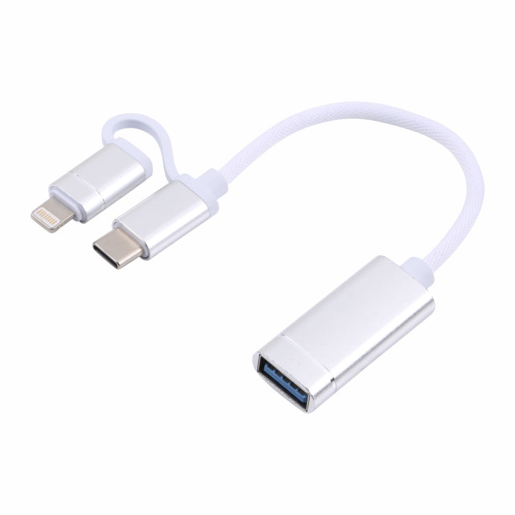 Cáp chuyển đổi USB 3.0 cái sang 8 Pin + USB-C / Type-C đực sạc + truyền dữ liệu OTG bện nylon, chiều dài cáp: 11cm, 8 Pin bạc + trắng, 8 Pin đen, 8 Pin bạc, 8 Pin đỏ, 8 Pin xanh dương