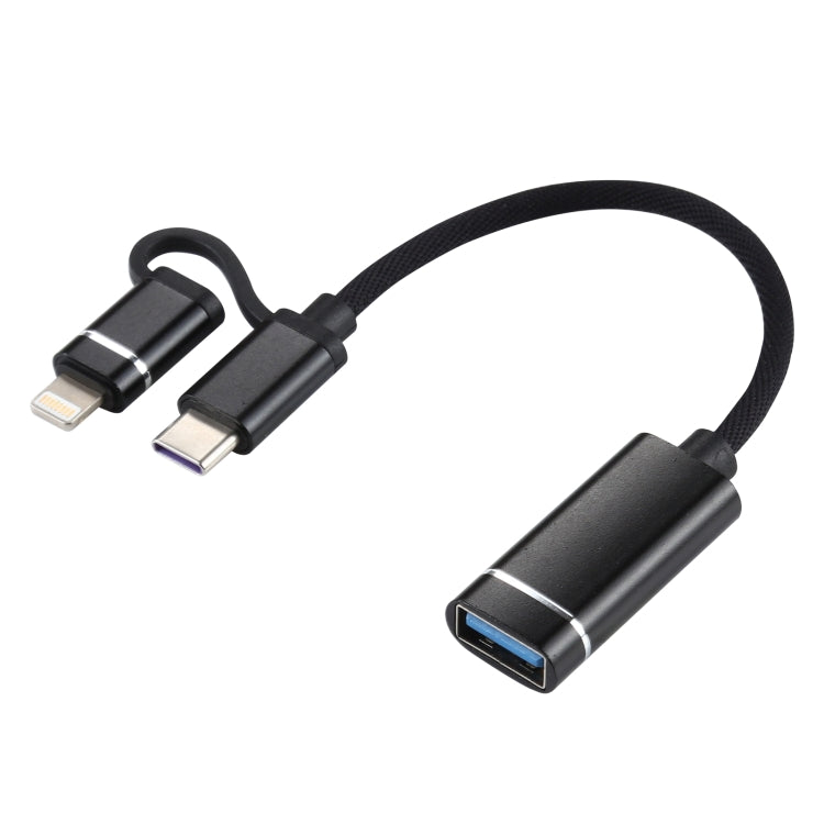 Cáp chuyển đổi USB 3.0 cái sang 8 Pin + USB-C / Type-C đực sạc + truyền dữ liệu OTG bện nylon, chiều dài cáp: 11cm, 8 Pin bạc + trắng, 8 Pin đen, 8 Pin bạc, 8 Pin đỏ, 8 Pin xanh dương