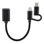Cáp bộ chuyển đổi OTG bện nylon USB 3.0 cái sang Micro USB + USB-C / Type-C đực sạc + truyền dữ liệu, chiều dài cáp: 11cm, Micro USB đen, Micro USB xanh dương, Micro USB đỏ, Micro USB bạc, Micro USB trắng