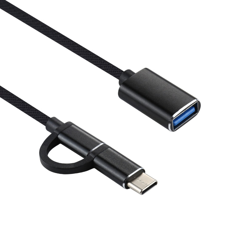 Cáp bộ chuyển đổi OTG bện nylon USB 3.0 cái sang Micro USB + USB-C / Type-C đực sạc + truyền dữ liệu, chiều dài cáp: 11cm, Micro USB đen, Micro USB xanh dương, Micro USB đỏ, Micro USB bạc, Micro USB trắng