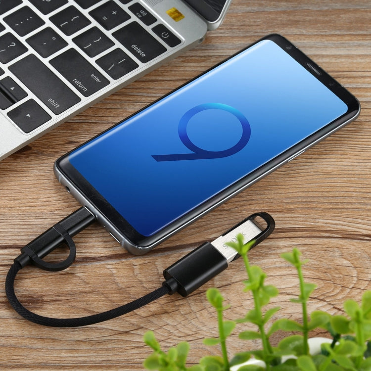 Cáp bộ chuyển đổi OTG bện nylon USB 3.0 cái sang Micro USB + USB-C / Type-C đực sạc + truyền dữ liệu, chiều dài cáp: 11cm, Micro USB đen, Micro USB xanh dương, Micro USB đỏ, Micro USB bạc, Micro USB trắng