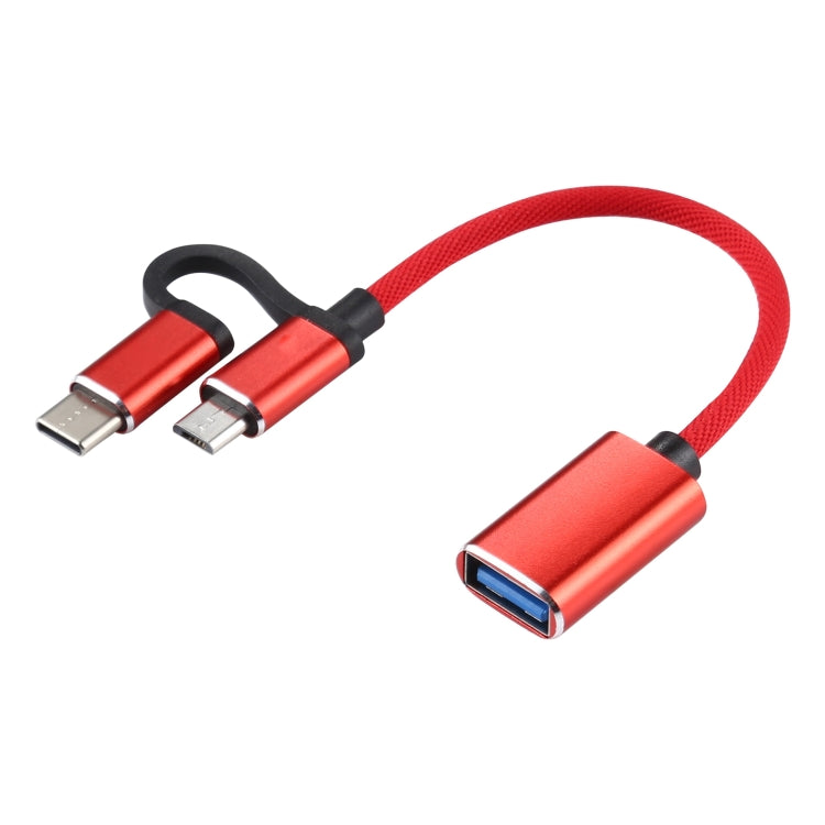 Cáp bộ chuyển đổi OTG bện nylon USB 3.0 cái sang Micro USB + USB-C / Type-C đực sạc + truyền dữ liệu, chiều dài cáp: 11cm, Micro USB đen, Micro USB xanh dương, Micro USB đỏ, Micro USB bạc, Micro USB trắng