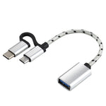 Cáp bộ chuyển đổi OTG bện nylon USB 3.0 cái sang Micro USB + USB-C / Type-C đực sạc + truyền dữ liệu, chiều dài cáp: 11cm, Micro USB đen, Micro USB xanh dương, Micro USB đỏ, Micro USB bạc, Micro USB trắng