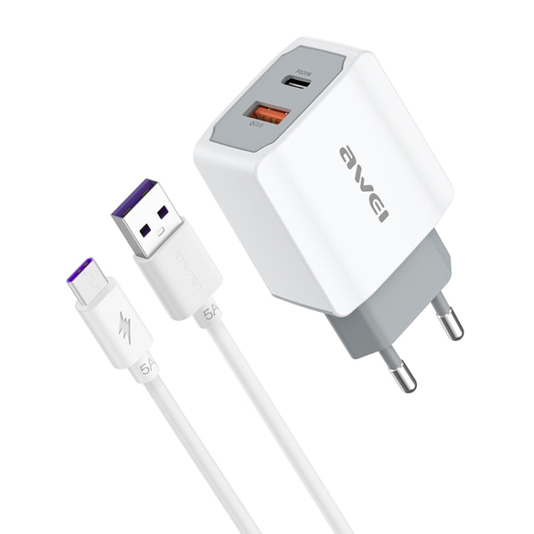 Bộ sạc du lịch sạc nhanh awei PD4 20W PD Type-C + QC 3.0 USB kèm cáp dữ liệu, phích cắm EU