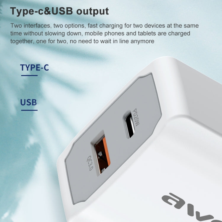 Bộ sạc du lịch sạc nhanh awei PD4 20W PD Type-C + QC 3.0 USB kèm cáp dữ liệu, phích cắm EU