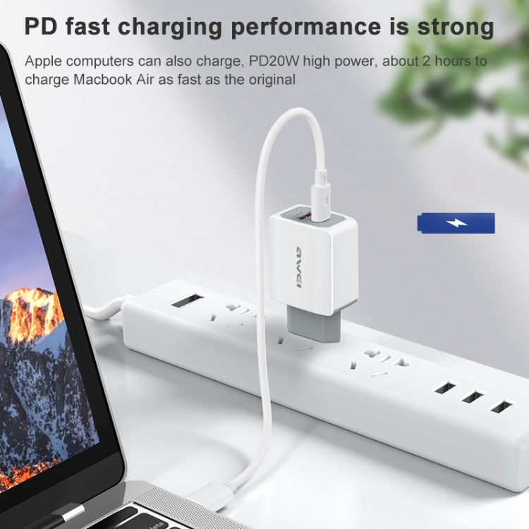 Bộ sạc du lịch sạc nhanh awei PD4 20W PD Type-C + QC 3.0 USB kèm cáp dữ liệu, phích cắm EU