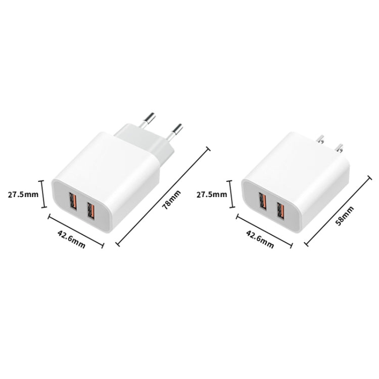 Bộ sạc du lịch sạc nhanh cổng USB đôi 2.4A M117, phích cắm EU, USB đôi