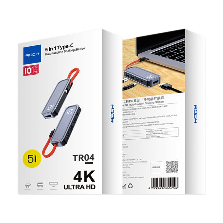 Dock đa chức năng ROCK RT16 5 trong 1 Type-C / USB-C sang HDMI + 4 cổng USB 3.0, bộ chuyển đổi mở rộng HUB, RT16