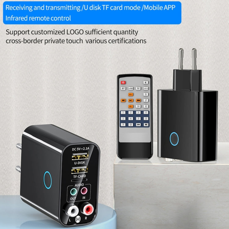 Bộ phát thu âm thanh Bluetooth 5.0 K16 2 trong 1 cổng ra kép 3.5mm AUX + RAC kèm điều khiển từ xa, phích cắm EU, phích cắm EU