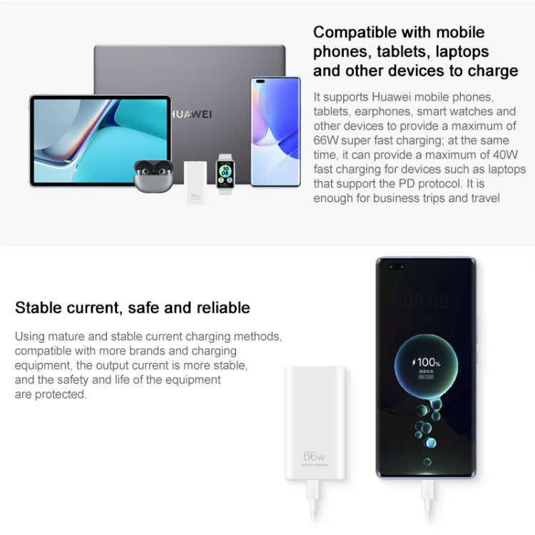Bộ sạc du lịch siêu mỏng Huawei 66W GaN chính hãng kèm cáp Type-C / USB-C