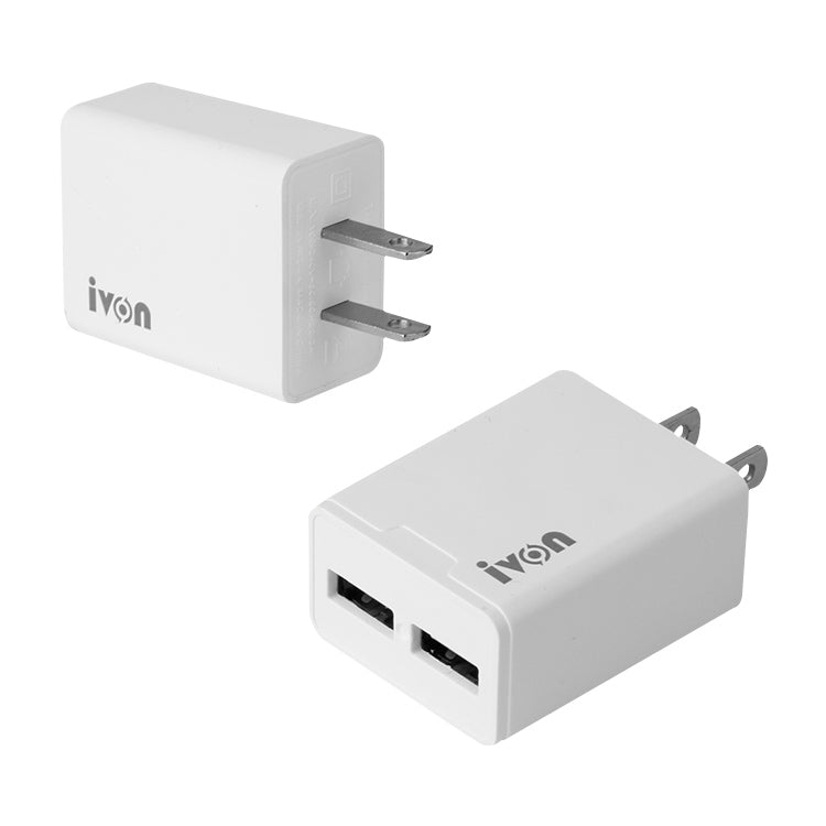 Bộ sạc du lịch IVON AD38 5V 2.1A hai cổng USB, phích cắm Mỹ, AD38