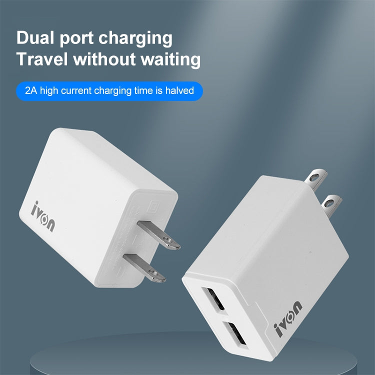 Bộ sạc du lịch IVON AD38 5V 2.1A hai cổng USB, phích cắm Mỹ, AD38
