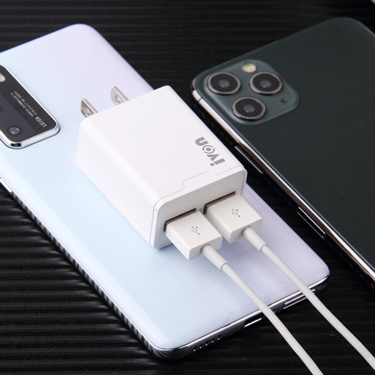 Bộ sạc du lịch IVON AD38 5V 2.1A hai cổng USB, phích cắm Mỹ, AD38