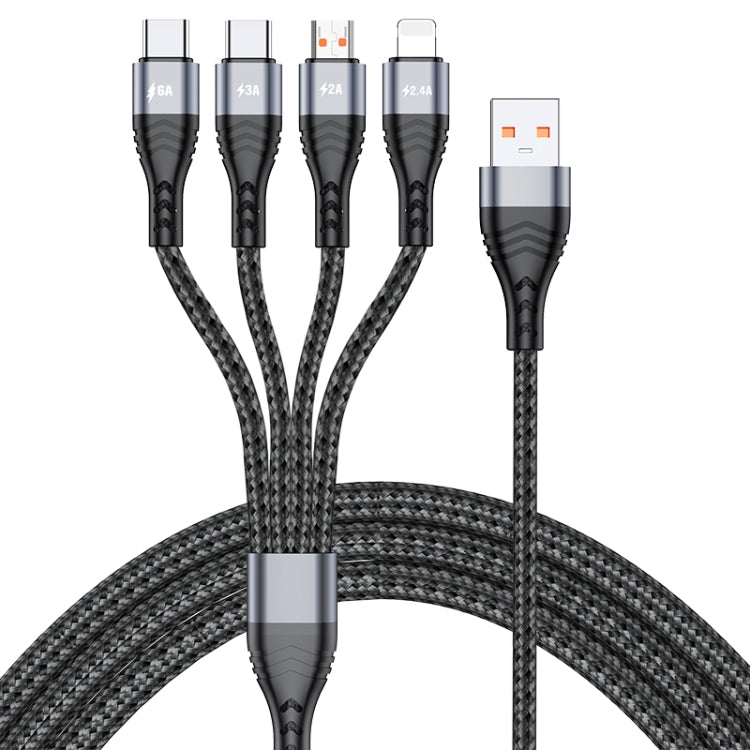 Dây sạc dữ liệu nhanh 4 trong 1 66W 6A USB sang 8 Pin + Micro USB + USB-C / Type-C đôi, chiều dài cáp: 1.2m, 66W