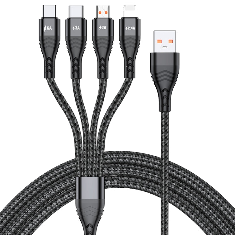 Dây sạc dữ liệu nhanh 4 trong 1 66W 6A USB sang 8 Pin + Micro USB + USB-C / Type-C đôi, chiều dài cáp: 2m, 66W