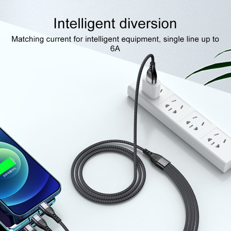 Dây sạc dữ liệu nhanh 4 trong 1 66W 6A USB sang 8 Pin + Micro USB + USB-C / Type-C đôi, chiều dài cáp: 2m, 66W