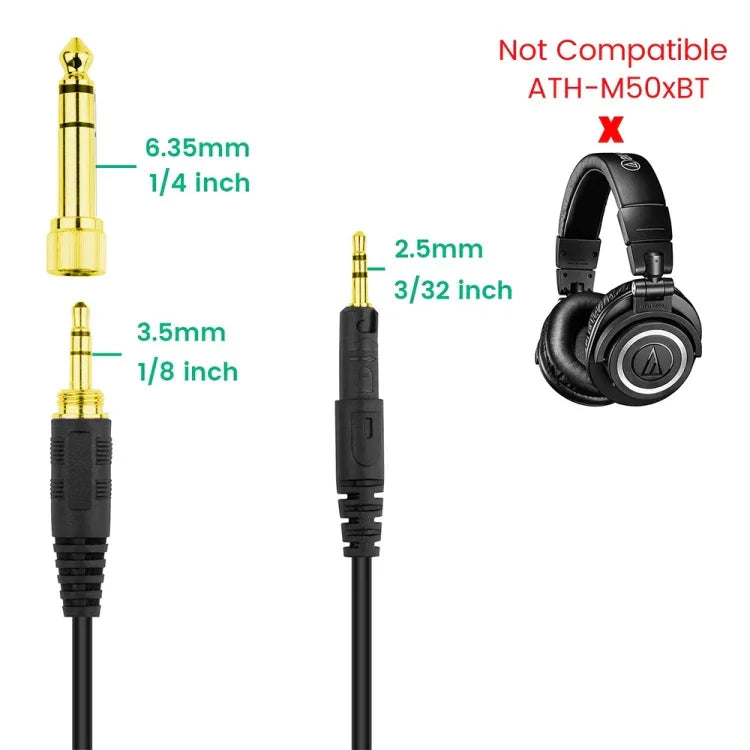 ZS0088 Cáp âm thanh tai nghe lò xo cho Audio-Technica ATH-M50X / ATH-M40X, chiều dài cáp: 1.4m-3m, ZS0088