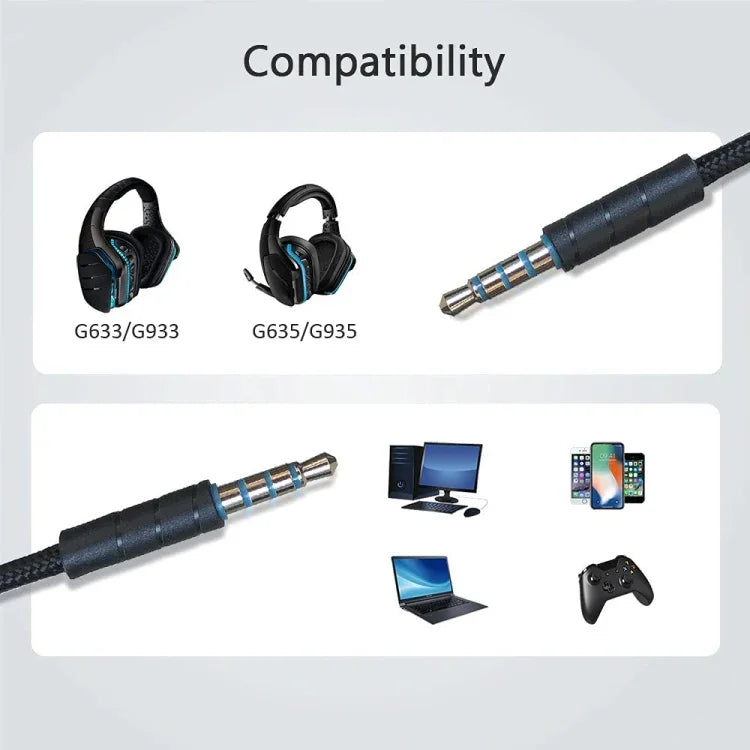 ZS0195 Cáp âm thanh tai nghe chơi game 3.5mm cho Logitech G633 / G635 / G933 / G935, chiều dài cáp: 1.5m, dành cho Logitech G633 1.5m