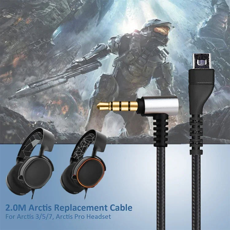 ZS0135 Cáp âm thanh tai nghe cho SteelSeries Arctis 3 / 5 / 7, chiều dài cáp: 2m, cáp âm thanh màu đen, cáp âm thanh màu bạc