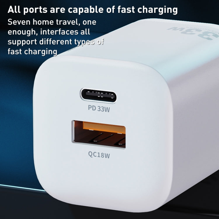 Bộ sạc nhanh dòng điện 33W WK WP-U140 USB+USB-C/Type-C, thông số kỹ thuật: phích cắm US, 33W phích cắm US