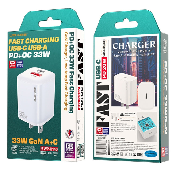Bộ sạc nhanh dòng điện 33W WK WP-U140 USB+USB-C/Type-C, thông số kỹ thuật: phích cắm US, 33W phích cắm US