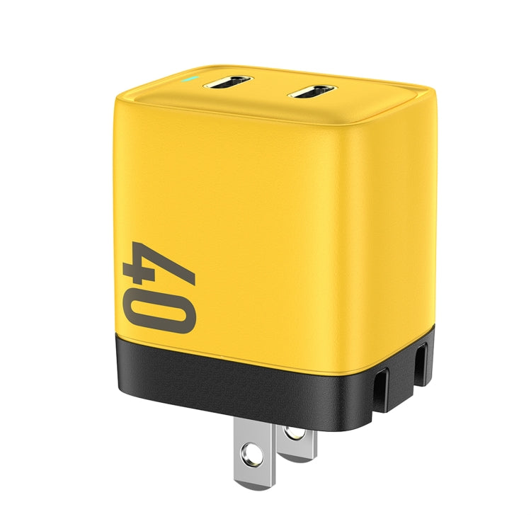 Bộ sạc gallium nitride 40W WK WP-U128 với 2 cổng USB-C/Type-C, thông số kỹ thuật: phích cắm US