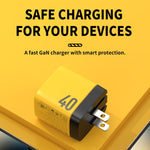 Bộ sạc gallium nitride 40W WK WP-U128 với 2 cổng USB-C/Type-C, thông số kỹ thuật: phích cắm US