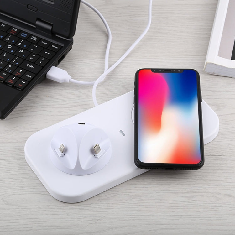 Dock sạc USB sang 3 trong 1 (8 Pin + Micro USB + USB-C / Type-C) để bàn sạc, đồng bộ dữ liệu, giá đỡ với sạc không dây Qi & cáp USB
