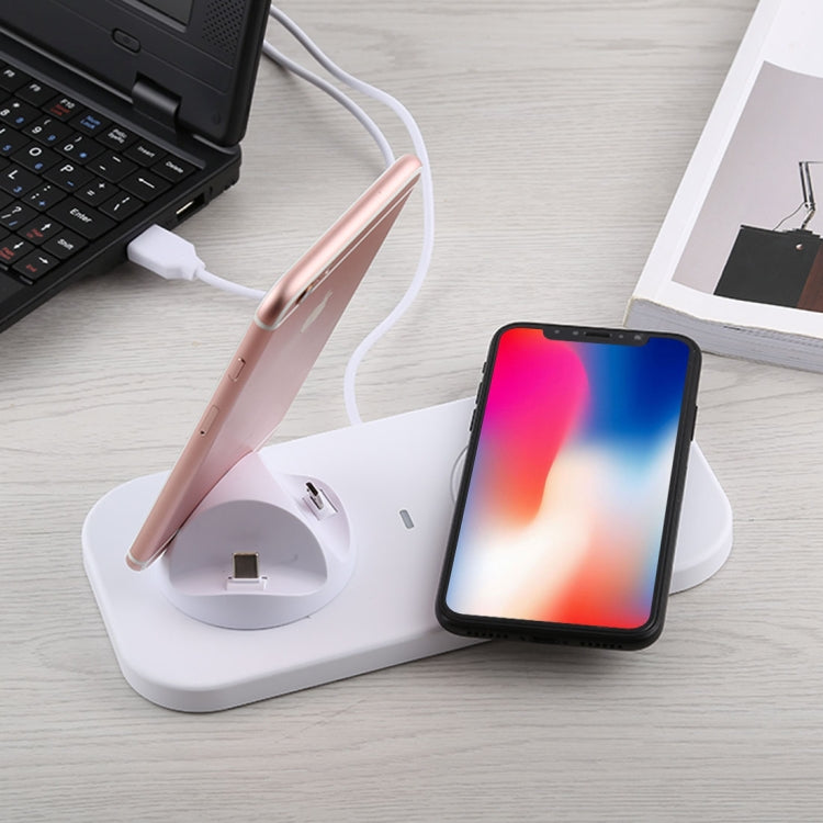 Dock sạc USB sang 3 trong 1 (8 Pin + Micro USB + USB-C / Type-C) để bàn sạc, đồng bộ dữ liệu, giá đỡ với sạc không dây Qi & cáp USB