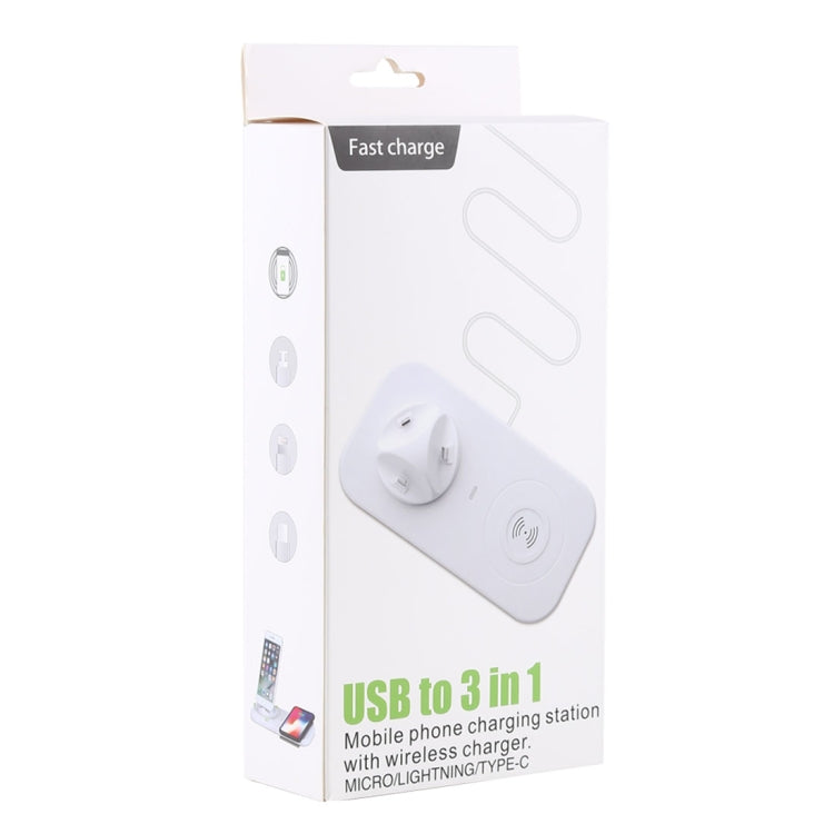 Dock sạc USB sang 3 trong 1 (8 Pin + Micro USB + USB-C / Type-C) để bàn sạc, đồng bộ dữ liệu, giá đỡ với sạc không dây Qi & cáp USB