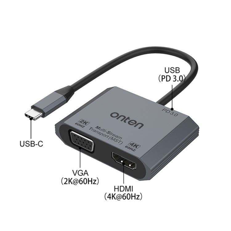 Bộ chuyển đổi video sạc nhanh 3 trong 1 Type-C sang HDMI+VGA+PD Onten M205, M205
