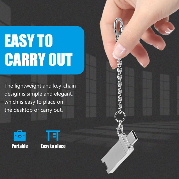 Bộ chuyển đổi cổng Mini hợp kim nhôm USB 2.0 cái sang USB-C / Type-C đực kèm dây xích