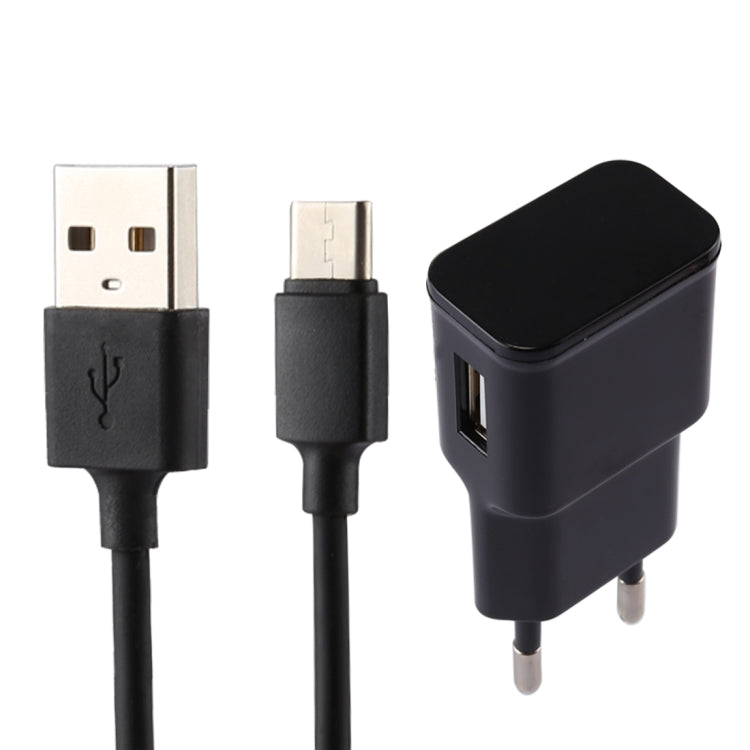 Bộ sạc USB nhận dạng thông minh 5V 2.1A kèm cáp sạc USB sang USB-C / Type-C dài 1m, phích cắm EU