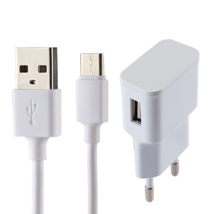 Bộ sạc USB nhận dạng thông minh 5V 2.1A kèm cáp sạc USB sang USB-C / Type-C dài 1m, phích cắm EU