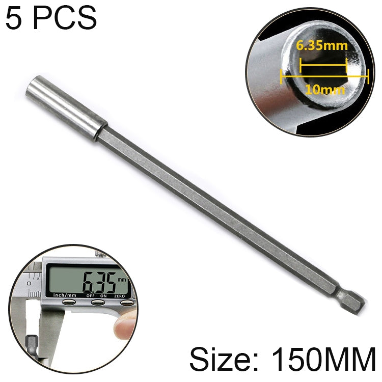 5 cái đầu nối khoan điện 1/4 có nam châm mạnh, thanh nối khoan dạng súng, Chiều dài: 150mm, Khớp nối 150mm