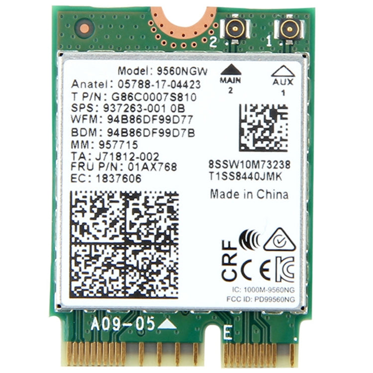 Card wifi băng tần kép 1.73Gbps Intel 9560NGW 802.11ac Bluetooth 5.0 cho laptop Windows 10, 9560NGW Intel 9560ac