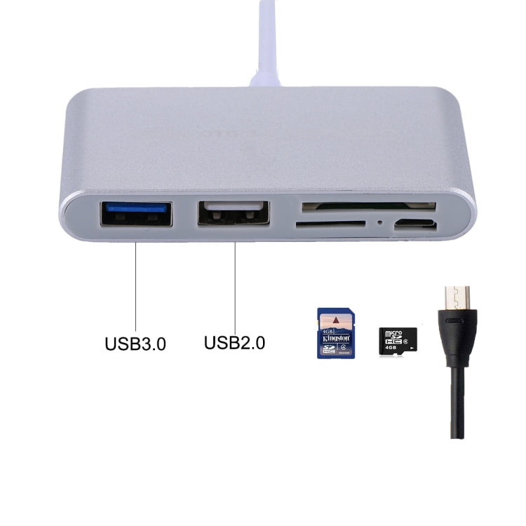 Đầu đọc thẻ đa năng 5 trong 1 Micro SD + SD + USB 3.0 + USB 2.0 + Micro USB sang USB-C / Type-C OTG cho máy tính bảng, điện thoại thông minh, PC, 5 trong 1 (Bạc), 5 trong 1 (Vàng)