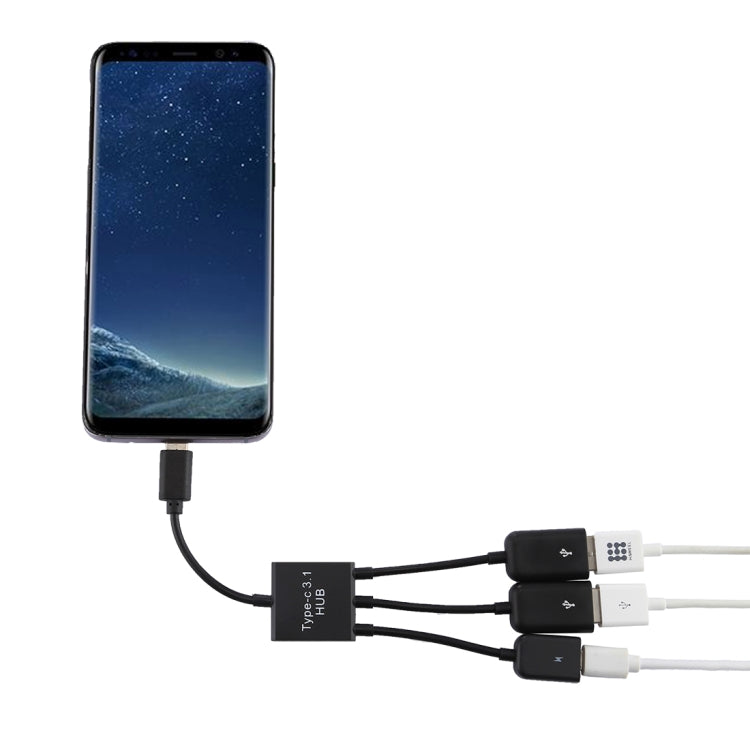 Hub cáp mini USB-C / Type-C đực sang 2 cổng USB cái + Micro USB cái, 2 cổng USB + Micro USB